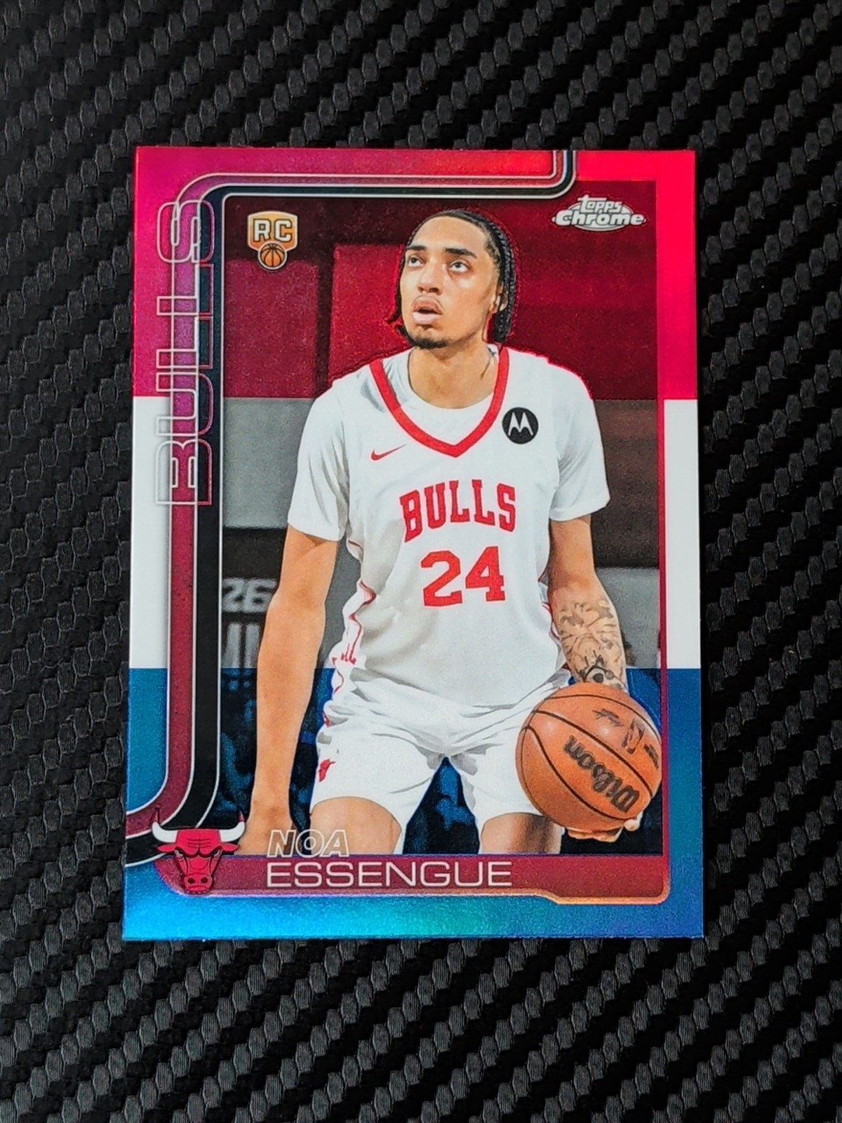 2025 Topps Chrome NBA Red, White, & Blue Refractor #262 Noa Essengue RC - Bulls