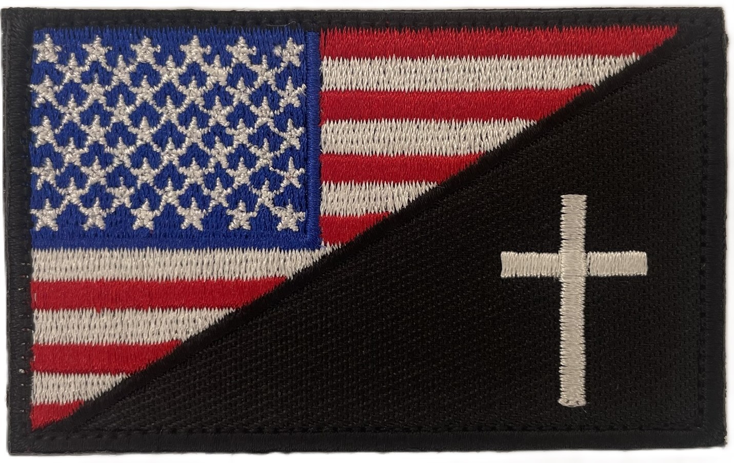 American Flag Patch with Religious Cross – Tactical Hook & Loop - 3x2 Inch