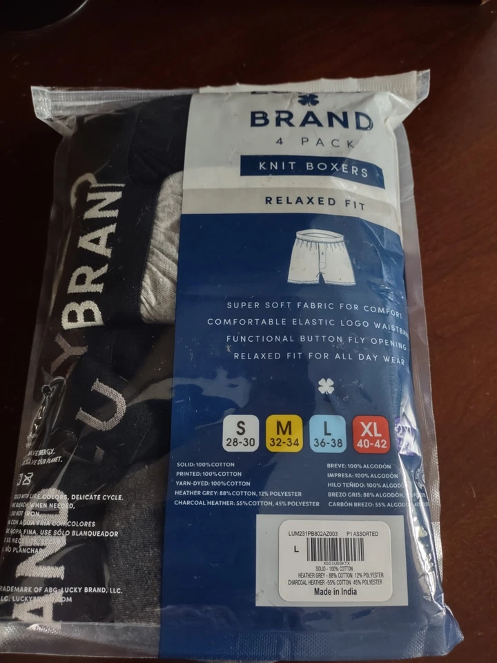Paquete de 4 boxers de punto Lucky Brand para hombre talla L grandes mezcla de algodón ajuste relajado  Foto 2 de 2