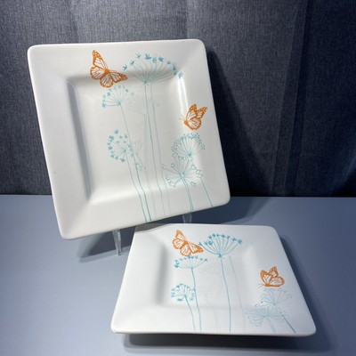 Melrose Square Plates Cream Dandelions Butterflies Food Or Decor 2 Pc Set