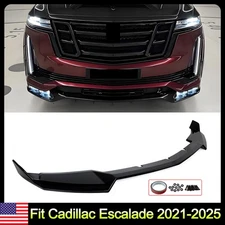 V Front Bumper Chin Lip Splitter Gloss Black Fit For Cadillac Escalade 2021-2025
