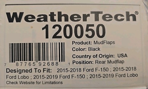 NEW! WeatherTech No-Drill MudFlaps for Ford F-150 - 2015-2020 Rear Pair - Picture 2 of 2