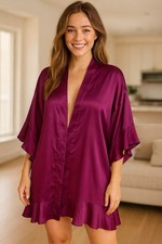 NWT Victoria  s Secret Satin Wrap Robe M/L Flounce Kimono Sleeve BELT MISSING