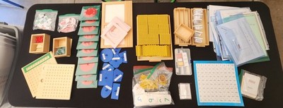 Math MontessoriSet Lot w/ Beads, Multiplication Boards, Fraction Puzzles, Etc