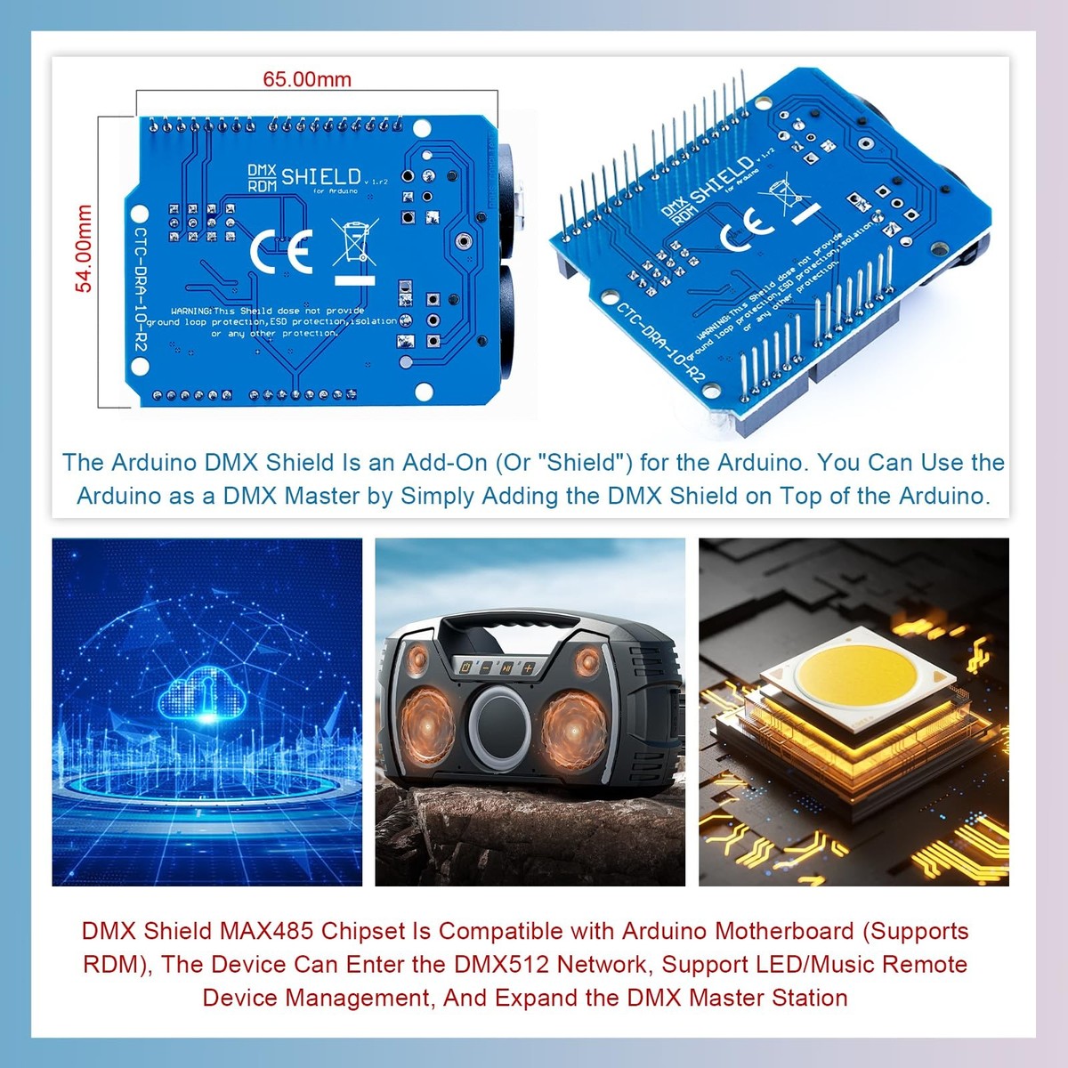 DMX Shield MAX485 Chipset Compatible with Arduino Motherboard RDM