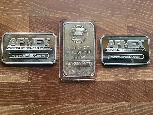 (3) ONE OZ .999 FINE SILVER BARS ~ (1)ENGELHARD/(2)APMEX