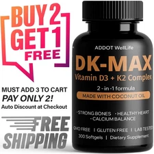 ADDOT DK-MAX Vitamin D3 5000 IU + K2 (MK-7) 100mcg Complex Softgels w/ Coco Oil