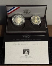1989-S US Mint Congressional 2-Coin Proof Set. Silver $1 & Clad Half. OGP & COA