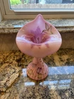 Fenton-BILL FENTON ROSALINE SPIRAL OPTIC HP HUMMINGBIRD JIP VASE - New Century