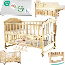 Portable Mini Baby Crib 4 in 1 Convertible w/ Memory Foam Mattress Natural Wood