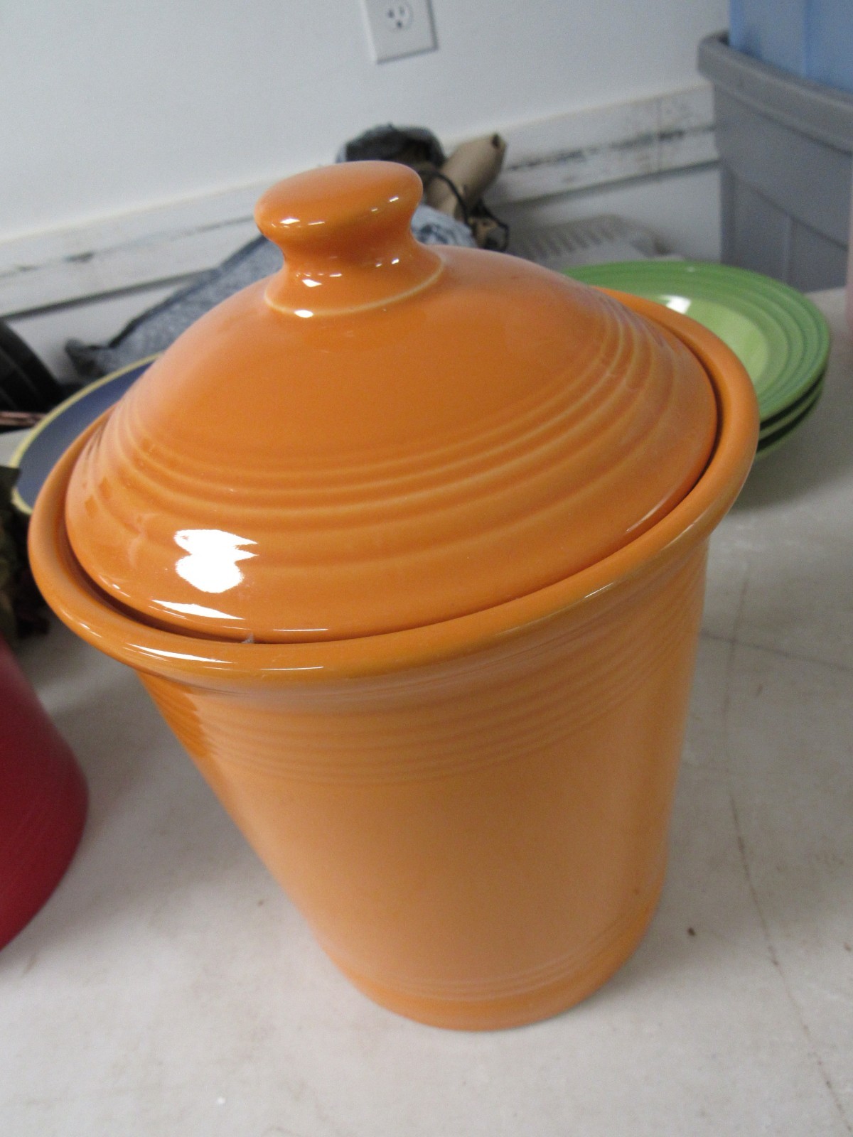 Fiesta Tangerine Food Safe Ceramic Kitchen Container with ru