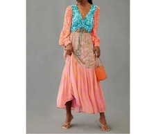 New Farm Rio Anthropologie Cut Out Floral Maxi Midi Dress M