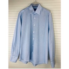NEW KEITO Men Classic Fit White/Blue Striped 100 Cotton Dress Shirt 15.5 39/40