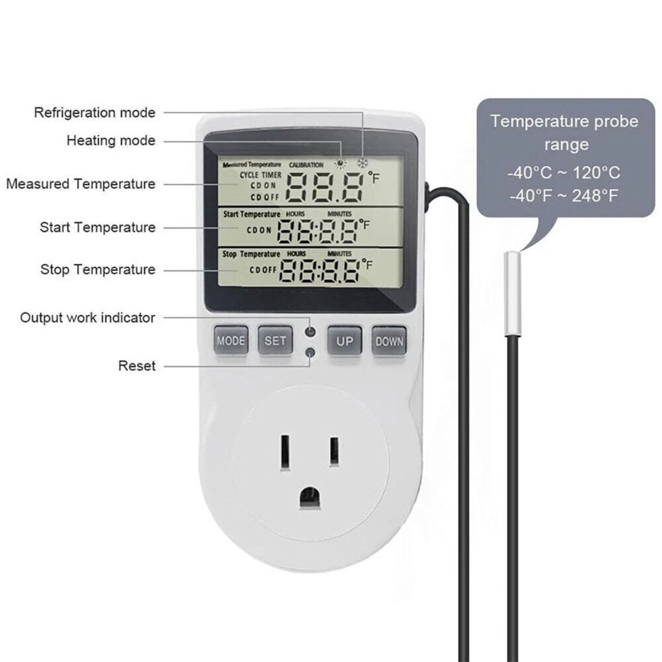Temperature Controller Heating Cooling with Probe Digital Thermostat ...