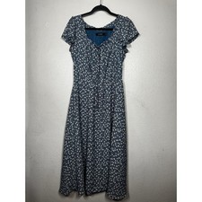 Lauren Ralph Lauren Midi Dress Blue White Sz 10 Floral Flutter Sleeve