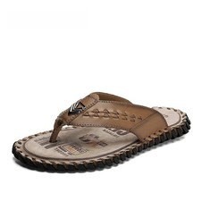 Men's Leather Flip Flops Comfortable Non-Slip Casual Outdoor Indoor Home Sandals