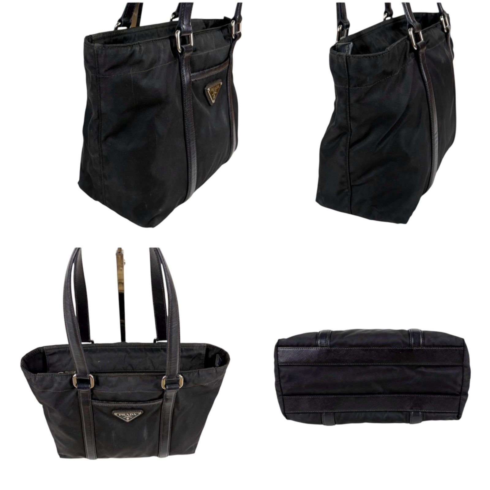 Prada Triangle Logo Mini Tote Bag Tessuto Nylon Black Authentic Vintage thumbnail 3