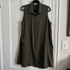 Simply Noelle Women's Sleeveless Army Green Button Up Dress Size 2XL
