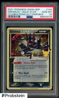 2021 Pokemon SWSH BSP Celebrations ETB #144 Greninja Gold Star PSA 10 GEM MINT