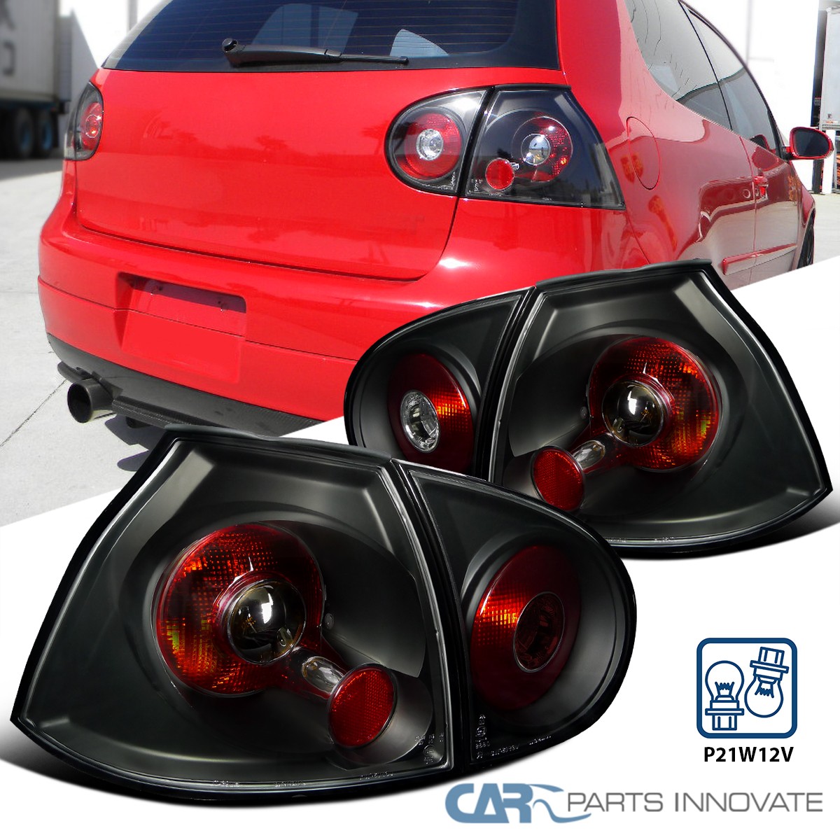 Black Tail Lights Fits 2006-2009 Volkswagen Golf GTI MK5 Brake