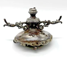 Antique James W. Tufts Rococo Silver Plate Desk Inkwell 1867 (Missing Liner)