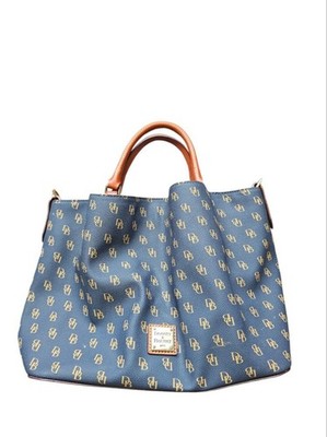 Dooney & Bourke Signature Gretta Navy and Brown Logo Tote Handbag