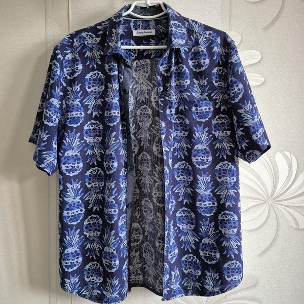 Men Tommy Bahama Shirt Navy Silk M