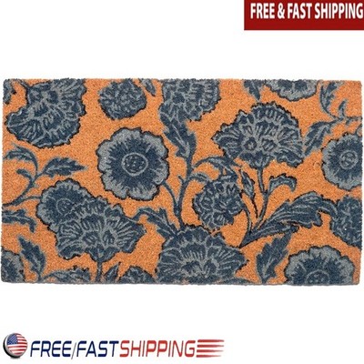 Natural Coir Door Mat Non-Slip Outdoor Rug Floral Print Heavy Duty Doormat New