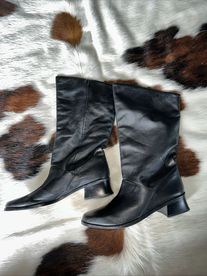 Botas enrollables KF Ltd para mujer Ellen IV de cuero negro a media pantorrilla talla 10 M Italia Foto 2 de 4