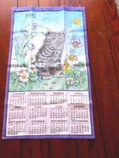 DE COLECCIÓN 1982 GRIS GATITO PÁJARO MARIPOSA ALGODÓN CALENDARIO TOALLA COLGANTE DE PARED NUEVO SIN ETIQUETAS