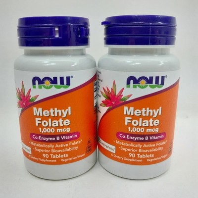 2x NOW FOODS Methyl Folate 1000 mcg 90 Tablets Each - Free Shipping