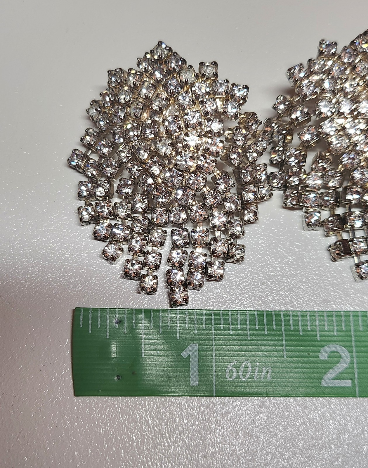 Silver Tone Rhinestone Stud Dangle Big Earrings - image 5