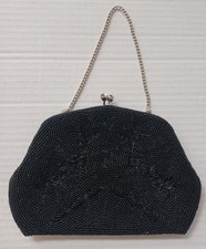 1950s Made In Japan Beaded Clutch Purse, Kiss Lock Clasp  Chain Handle