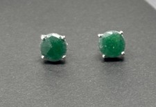 Natural Emerald Stud Earrings Green Gemstone Silver Setting Classic