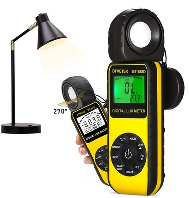 BTMETER Luxmeter 0 bis 400000 LUX FC Lichtmessgerät Drehbarer Sensor Photometer