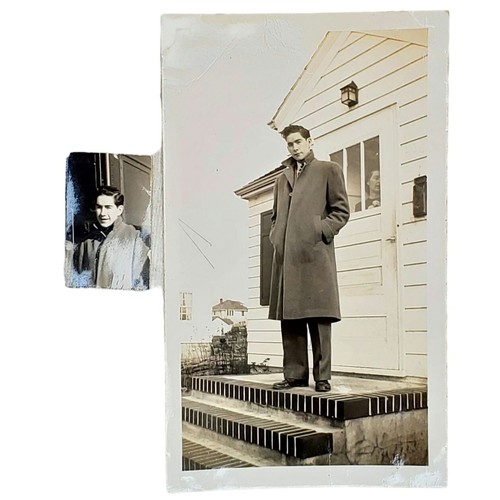 Fotografía monocromática original encontrada de colección hombre listo para viajar a Minneapolis 1942