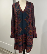 Free People Paisley Boho Dress Women's Small Deep V Raw Hemline Festival