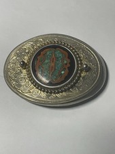 Metal and Inlay Turquoise Belt Buckle Vintage Western Cowboy Unbranded Bu4