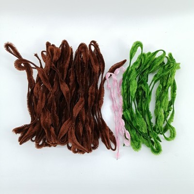 24 + Yards Vintage Wired Bump Chenille Craft Pipe Cleaners BROWN GREEN PINK