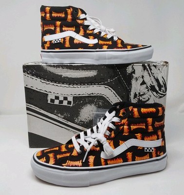 Vans Sk8-Hi Thrasher Flame Logo Black White High Top Mens Size 10