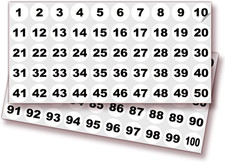 White Consecutive Number Stickers 1 to 100, 1-Inch, 1 Set Vinyl Self Adhesiv