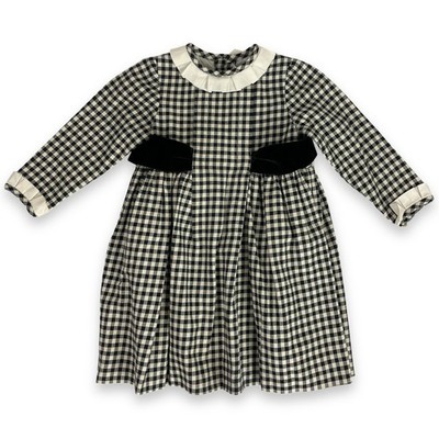Pepa London Girls Black and White Checked Lined Dress Black Bows Toddler Size 3Y