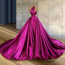 Fuchsia Mermaid Prom Dresses With Detachable Train One Shoulder Evening Gowns