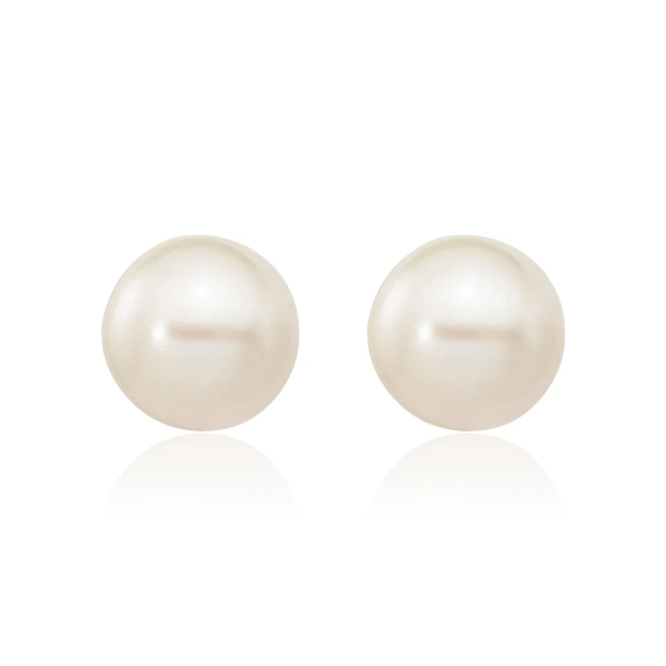 14K Solid Yellow Gold 9mm White Round Freshwater Cultured Pearl Stud Earrings - Image 2 of 4