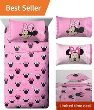 Ultra-Soft Disney Minnie Mouse 4-Piece Full Sheet Set in Pink - Cozy Bedding
