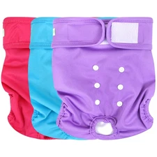 Washable Reusable Female Dog Diapers, Small, 3 Pack, Period Panties in Heat