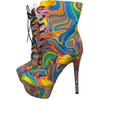 Platform Lace-up Stiletto Printed Ankle Boots – ,