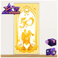 Banner Dekoration Goldene Hochzeit Stoff 180X90Cm TüR Wand Hintergrund Deko