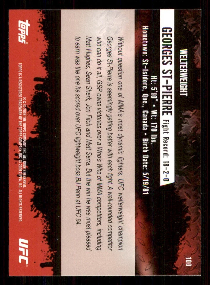 2009 Topps UFC #100 Georges St-Pierre RC - Image 2 of 2