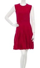 Beautiful ALEXANDER MCQUEEN Magenta Ribbed Knit Dress With Pleated Skirt SZ L